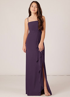 Azazie Kaylee Junior Plum A-Line with Belt Chiffon Dress image1