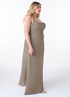 Azazie Mai Bridesmaid Dresses Taupe Sheath Pleated Chiffon Dress image10