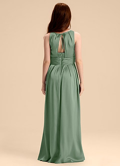 Azazie Bibiane Junior Abito A-Line in Raso Elasticizzato Plissettato Matcha image2