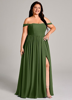 Azazie Calianna Bridesmaid Dresses Olive A-Line Off the Shoulder Chiffon Convertible Dress image13