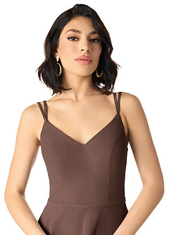 Azazie Janine Jurken voor bruidsmeisjes Jurk van Chiffon met A-lijn V-hals Ganache image3