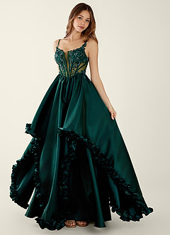 Halley Dark Green V-neck lace Corset A-line Prom Dress image5