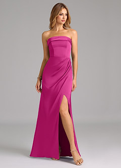 Azazie Aretha Robes de demoiselle d'honneur Robe Trapèze Convertible en Satin extensible Sans bretelle Fuchsia image5