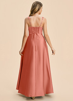 Azazie Azaria Junior A-Linie Plissee Stretch-Satin Kleid Lachsrosa image2