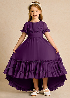 Azazie Kass Blumenmädchenkleider A-Linie Plissee Chiffon Kleid Traube image2
