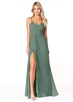 Azazie Emerald Bridesmaid Dresses A-Line Ruffled Chiffon Floor-Length Dress image2