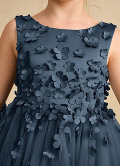 Azazie Lana Abiti da Ragazza di Fiori Abito A-Line in Raso Opaco Senza Maniche Blu Nettuno image6