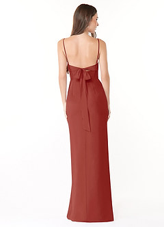 Azazie Mai Bridesmaid Dresses Terracotta Sheath Pleated Chiffon Dress image2