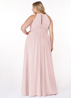Azazie Bonnie Robes de demoiselle d'honneur Robe Trapèze en Mousseline de soie Trou de serrure froncé Rose Pâle image7