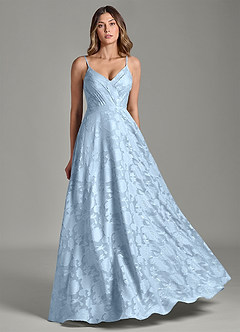 Azazie Amani 신부 들러리 드레스 A라인 주름진 플로럴 번아웃 바닥 길이 드레스 image5