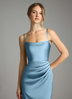 Azazie Leonis Bridesmaid Dresses Steel Blue Mermaid Pleated Stretch Satin Convertible Dress image3