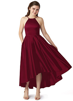 Azazie Jemima Junior A-Linie mit Taschen Stretch-Satin Kleid Burgunderrot image1