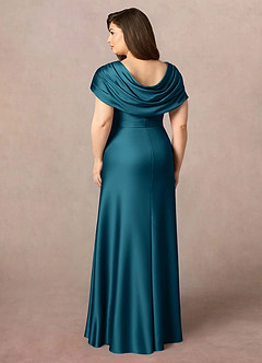 Azazie Branford Abiti per la Madre della Sposa Abito A-Line in Raso Elasticizzato Plissettato Blu Inchiostro image10