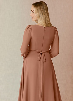 Azazie Leonia Bridesmaid Dresses Bronzer A-Line Long Sleeve Chiffon Dress image7