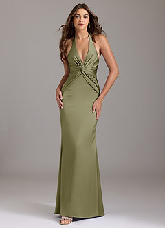 Azazie Valerie Bridesmaid Dresses Pistachio Mermaid Pleated Stretch Satin Dress image1