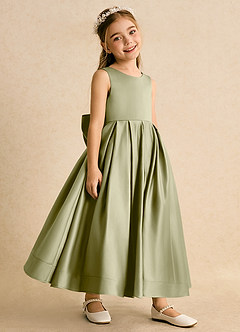 Azazie Cailee Flower Girl Dresses Moss Green Ball-Gown Pleated Matte Satin Dress image3