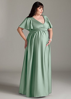 Azazie Verna Maternity Bridesmaid Dresses A-Line Ruched Stretch Satin Floor-Length Dress image12