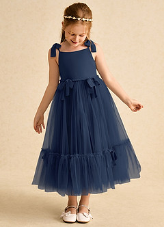 Azazie Jaci Blumenmädchenkleider A-Linie Spaghetti Riemen Chiffon Kleid Dunkelmarine image6