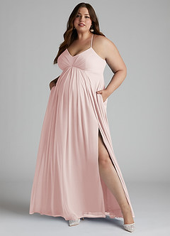 Azazie Annabelle Maternity Bridesmaid Dresses A-Line V-Neck Pleated Mesh Floor-Length Dress image9