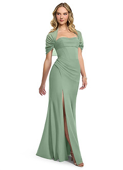 Azazie Zia Vestidos de damas de honor Vestido de Matcha de Gasa de Corte Recto Convertible con Corte Lateral image3