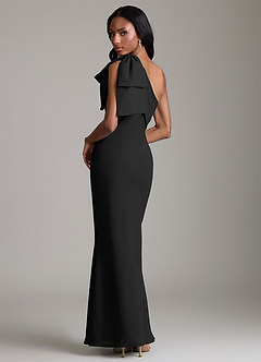 Azazie Yuanna Bridesmaid Dresses Black Mermaid One Shoulder Chiffon Dress image2