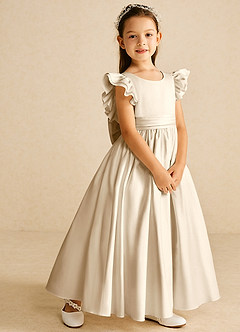 Azazie Piglette Flower Girl Dresses Champagne A-Line Bow Matte Satin Dress image5