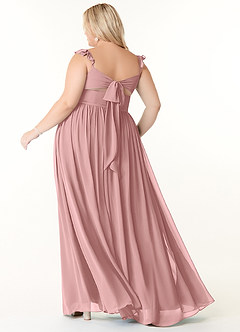 Azazie Metz Vente Finale Robe Trapèze en Mousseline de soie Froncé en cœur Rose Poussiéreuse image8