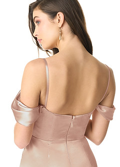 Azazie Liv Final Sale English Rose Sheath Off the Shoulder Metallic Satin Convertible Dress image8