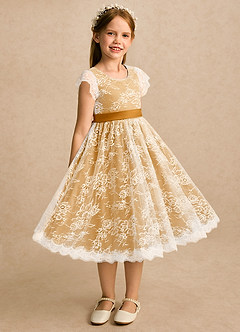 Azazie Maisie Sukienki dla dziewczynek sypiących kwiaty Litera A Koronka Sznurówka Długość herbaty Sukienka image1