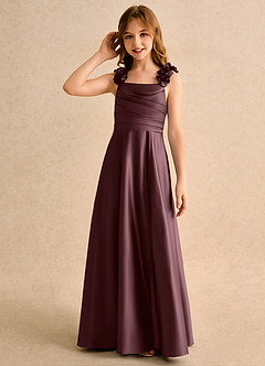 Azazie Rosita Girls Formal Blumenmädchenkleider A-Linie Plissee Matte Satin Kleid Sangria image6