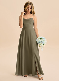 Azazie Bear Junior Vestido de Verde Sauce de Gasa de Corte en A con Plisado image3