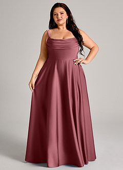 Azazie Shaude Bridesmaid Dresses Desert Rose A-Line Pleated Stretch Satin Dress image12