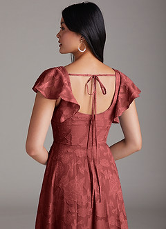 Azazie Bondi Bridesmaid Dresses Terracotta A-Line Side Slit Floral Burnout Dress image5