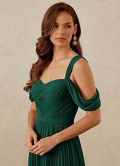 Christian Siriano Bridal for Azazie 1013 Bridesmaid Dresses Emerald A-Line Off the Shoulder Chiffon Dress image2