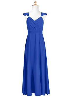 Azazie Emily Junior A-Linie Gestreift Chiffon Kleid Königsblau image5
