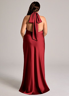 Azazie Velli Brautjungfernkleider Meerjungfrau-Linie Hoher Kragen Stretch-Satin Kleid Scharlachrot image8