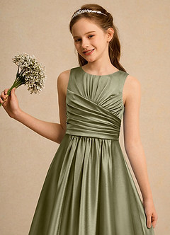 Azazie Ducky Girls Formal Flower Girl Dresses Pistachio A-Line Pleated Stretch Satin Dress image6