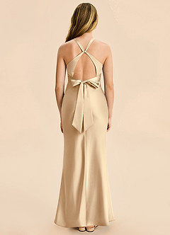 Azazie Hati Junior Champagne Mermaid Stretch Satin Dress image2