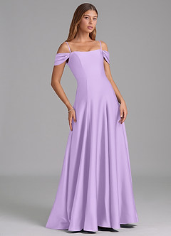 Azazie Seriana Jurken voor bruidsmeisjes Converteerbaar Jurk van Stretch Satijn met A-Lijn Off the Shoulder Lila image6