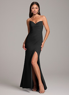 Azazie Yola Bridesmaid Dresses Black Sheath Pleated Chiffon Convertible Dress image1