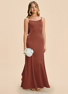 Azazie Lioren Junior Auburn Sheath Bow Stretch Satin Dress image2
