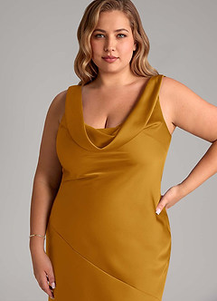 Azazie Rylina Bridesmaid Dresses Butterscotch Mermaid Stretch Satin Dress image11