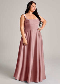 Azazie Shaude Bridesmaid Dresses Dusty Rose A-Line Pleated Stretch Satin Dress image10