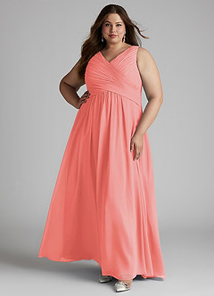 Azazie Flora Brautjungfernkleider A-Linie Plissee Chiffon Kleid Koralle image10