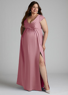 Azazie Allessia Maternity Bridesmaid Dresses A-Line Pleated Stretch Satin Floor-Length Dress image10