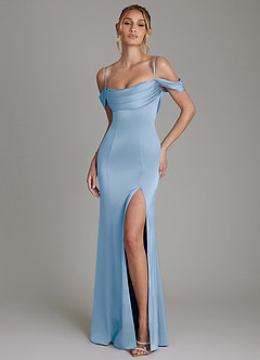 Azazie Nira Bridesmaid Dresses Powder Blue Mermaid Corset Stretch Satin Dress image1