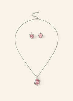 front Set di orecchini e collana con pietre preziose rosa.