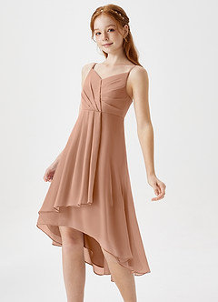 Azazie Mariam Junior Abito A-Line in Chiffon Plissettato Champagne Rosa image1