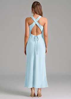 Azazie Evadne Vestidos de damas de honor Vestido de Azul Cielo de Satén Elástico de Corte Recto con Plisado image5