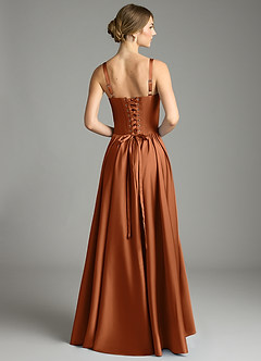 Azazie Evadina Suknie dla druhen Linia A Gorset Satyna elastyczna Do ziemi Sukienka image2